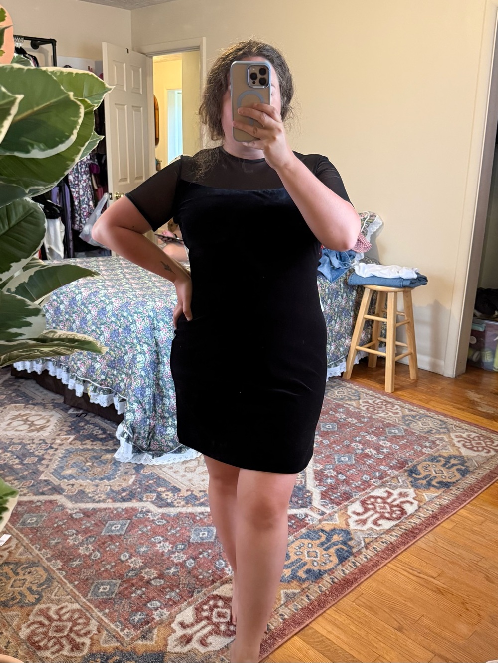 J.R. Nites by Caliendo black velvet & mesh mini dress